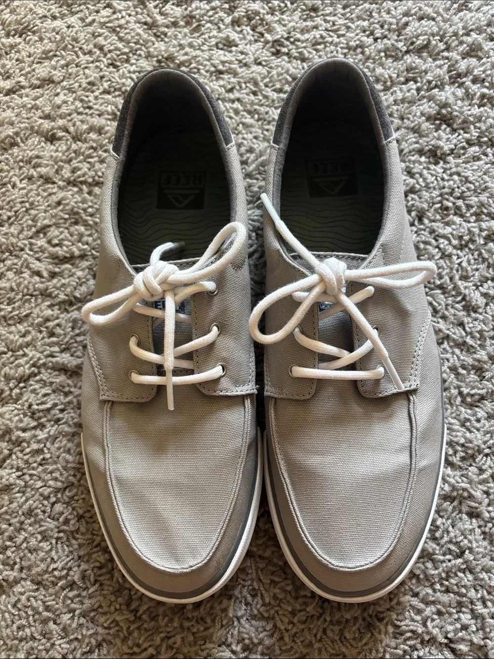 Reef Men's Canvas Deckhand Boat Shoes in Gray and White